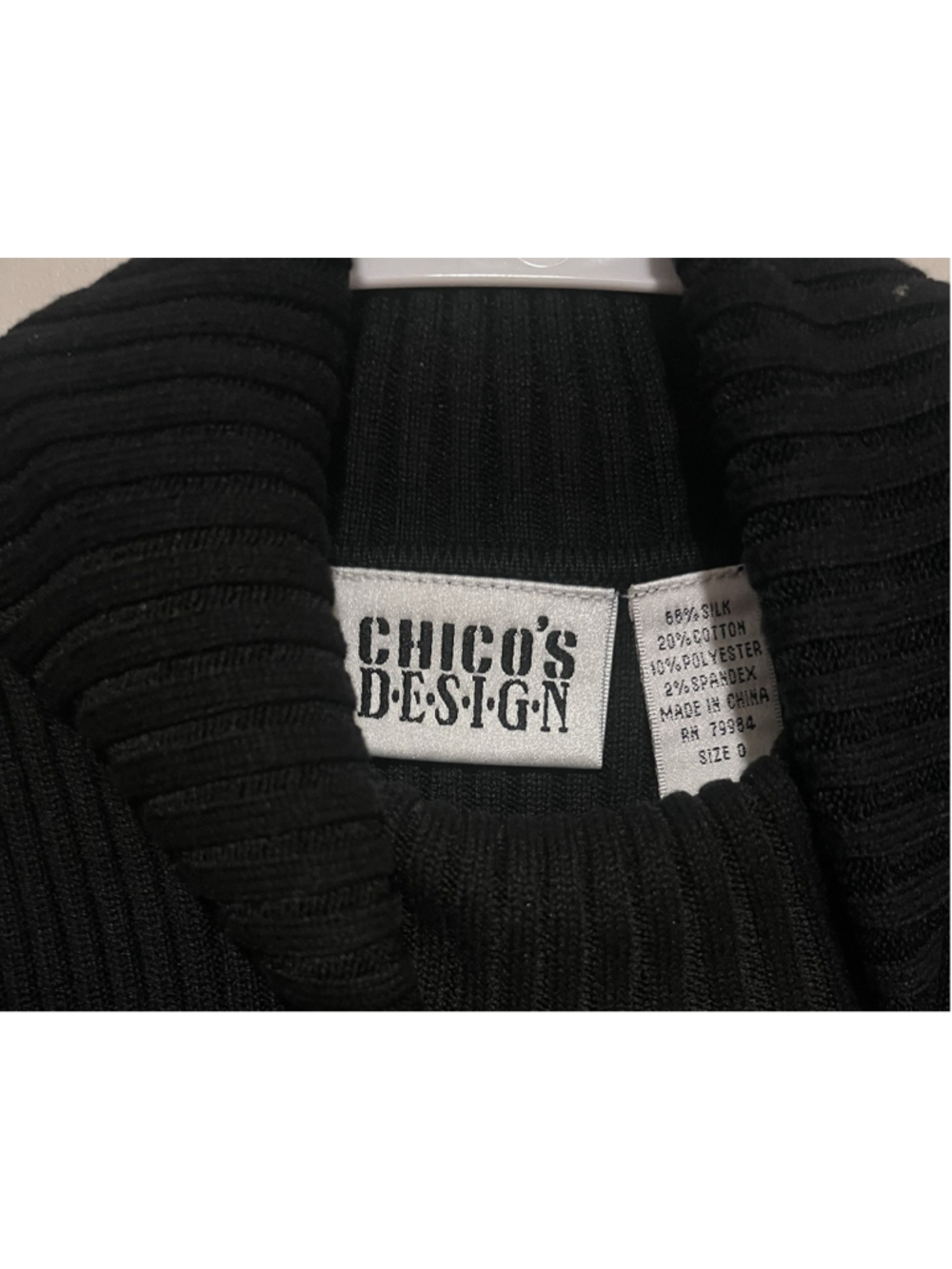Chicos Design Ribbed Sleeveless Silk Blend Sweater Small 0 Black Turtleneck Top - Picture 5 of 5